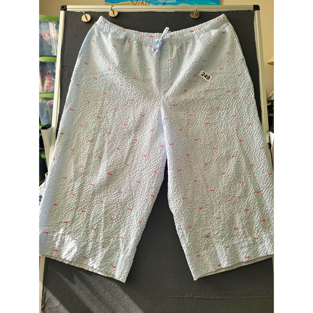 Auden Seersucker Fish Stripe Capri Pajama Pants Drawstring Blue/White/Red 2X